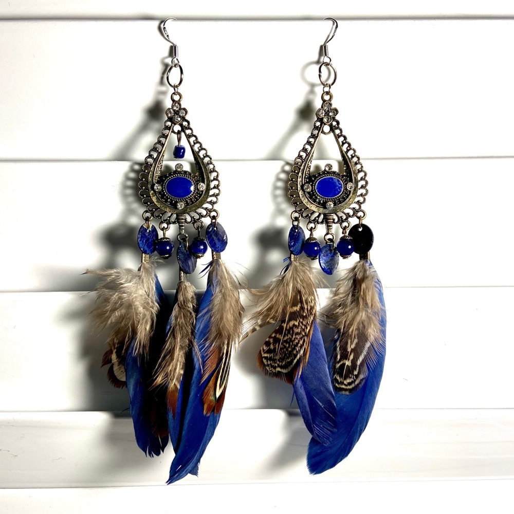 Feather + Diamond Dangling Earrings